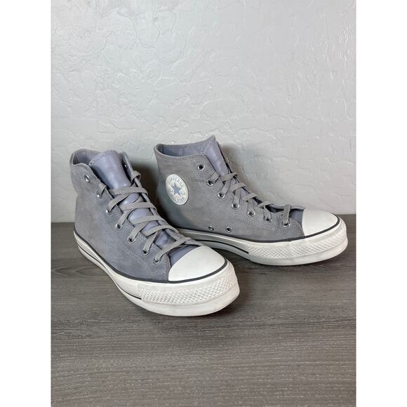 Converse Leather Lift Platform Suede Chuck Taylor All Star High Tops Gray Wm 11 - Picture 1 of 8
